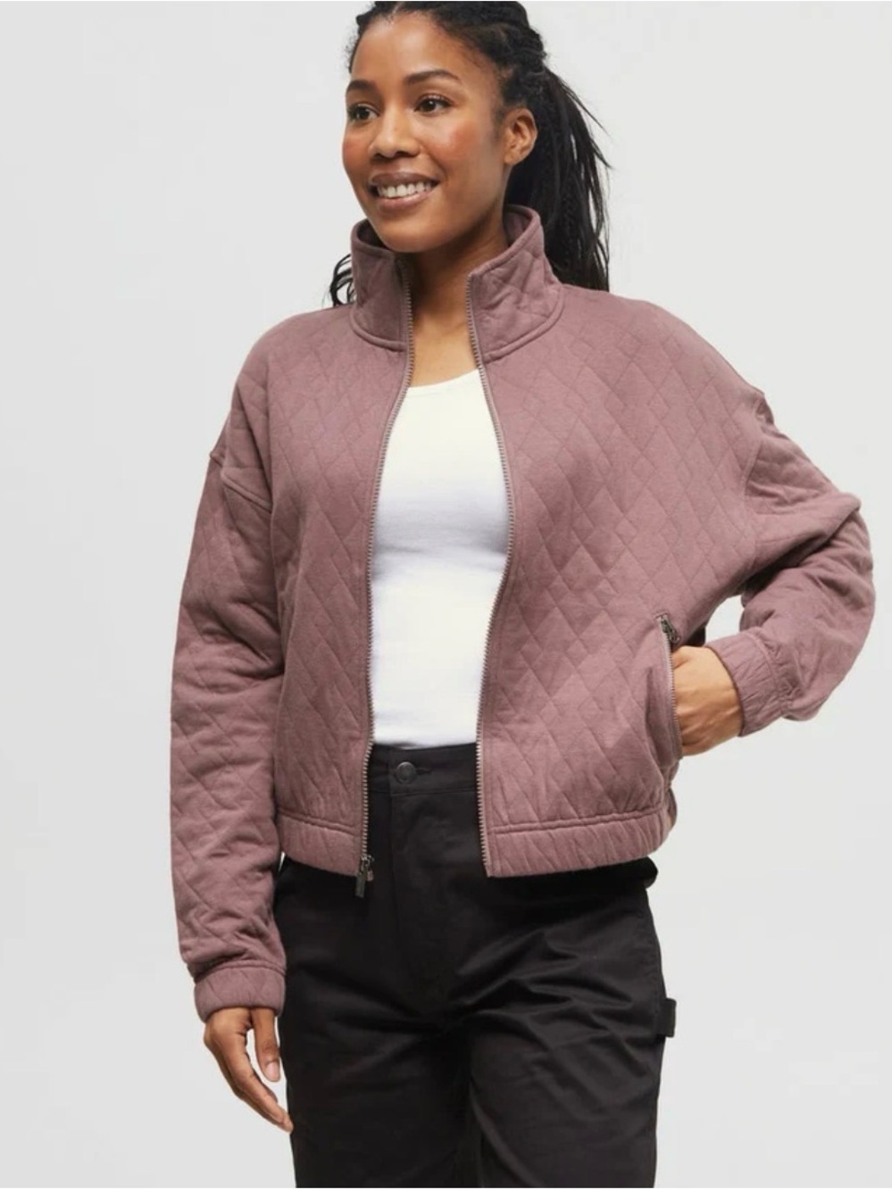 tentree Quilted Full Zip Mock Neck Sweatshirt